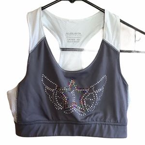 Augusta Sportswear Sports Bra Women XS Gray White Rhinestone Angel Wings Star #1